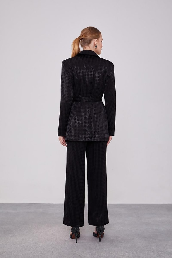 LevidorLevidor Siyah Kazayağı Desen Jakarlı Ceket Takım