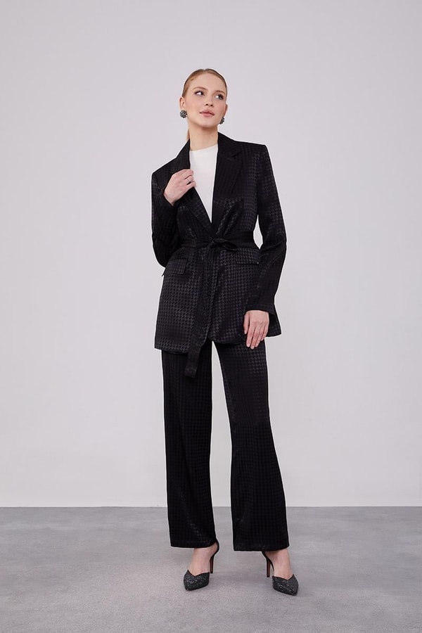 LevidorLevidor Siyah Kazayağı Desen Jakarlı Ceket Takım