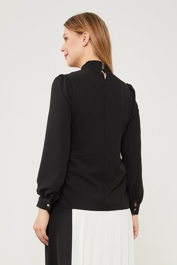 LevidorLevidor Siyah Kendinden Fular Bağlamalı Şifon Gömlek