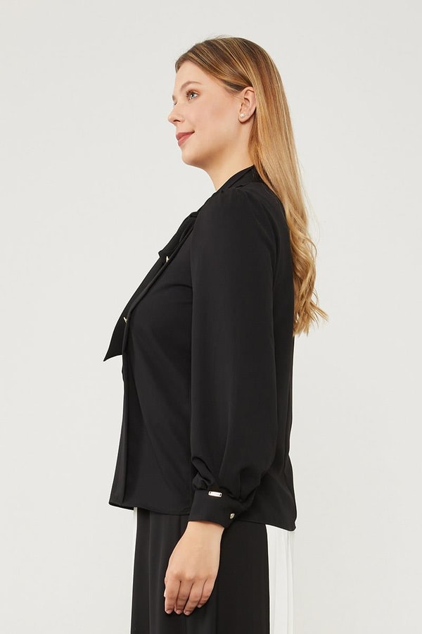 LevidorLevidor Siyah Kendinden Fular Bağlamalı Şifon Gömlek