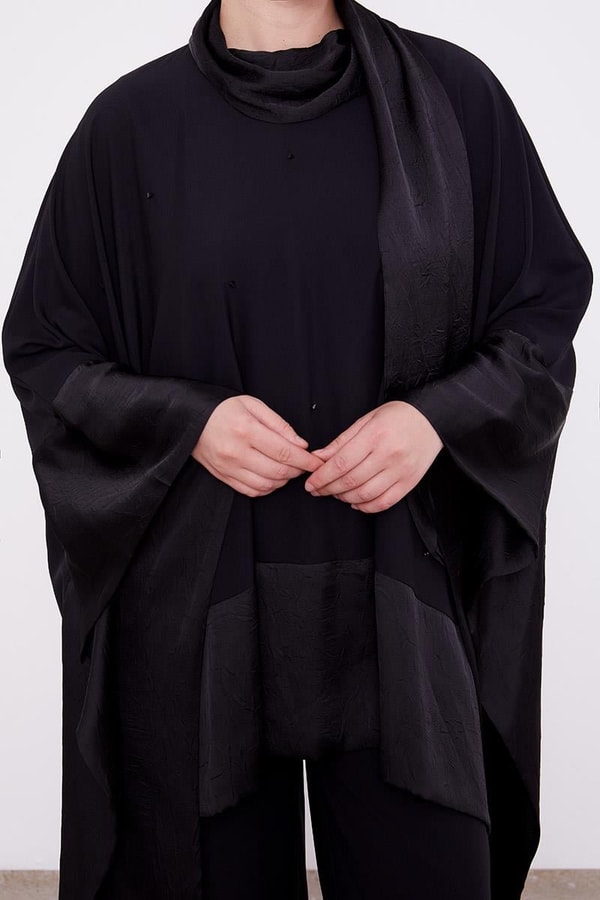 LevidorLevidor Siyah Kendinden Şal Detaylı Tunik Takım