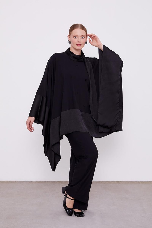 LevidorLevidor Siyah Kendinden Şal Detaylı Tunik Takım