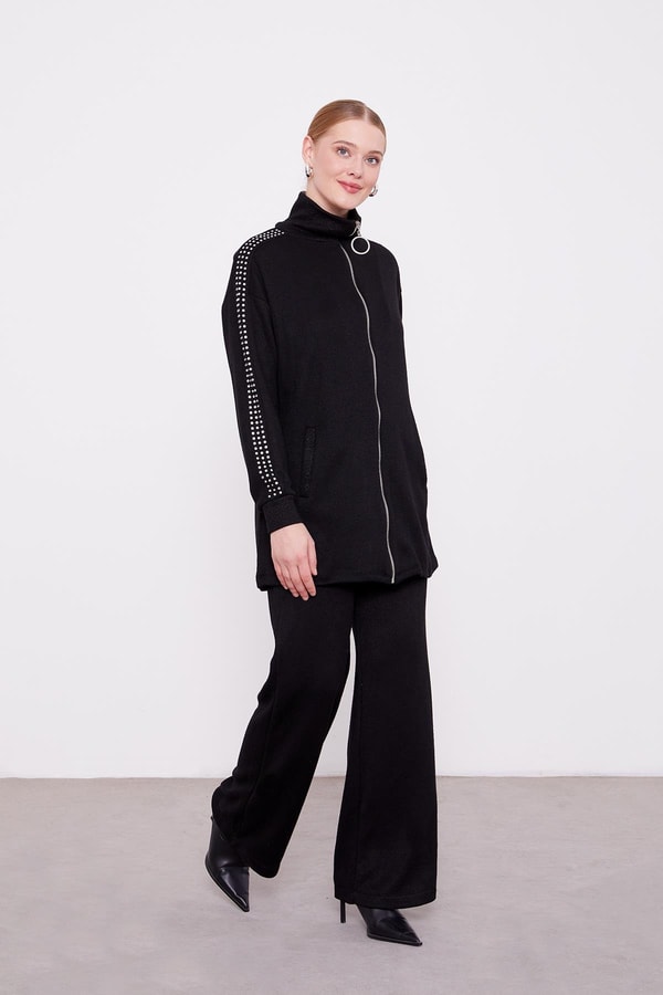 LevidorLevidor Siyah Kolları Taş İşlemeli Kaşmir İkili Takım