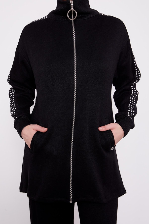 LevidorLevidor Siyah Kolları Taş İşlemeli Kaşmir İkili Takım