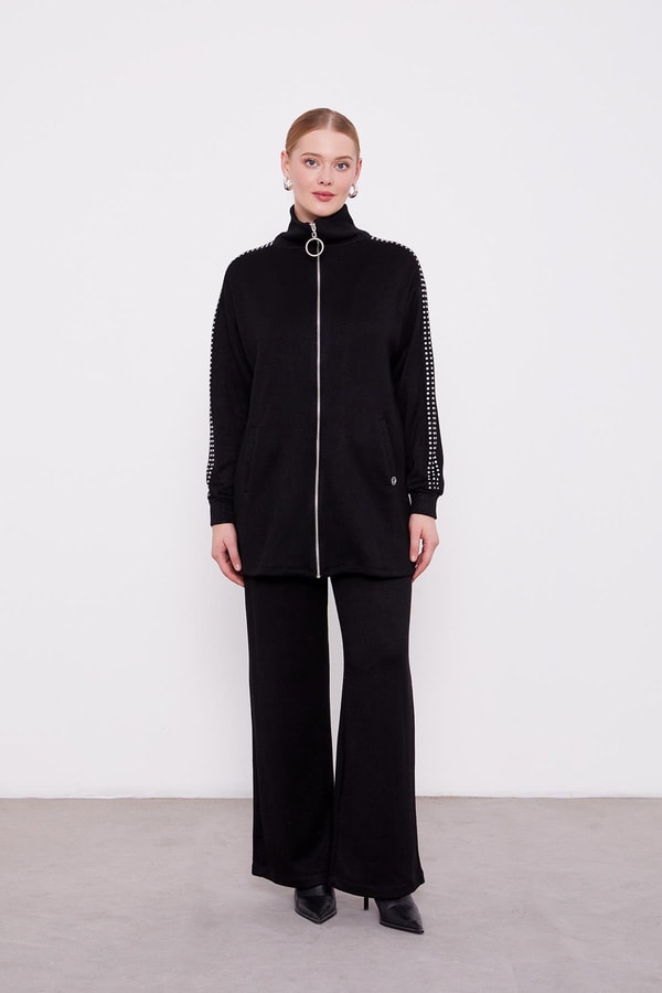 LevidorLevidor Siyah Kolları Taş İşlemeli Kaşmir İkili Takım