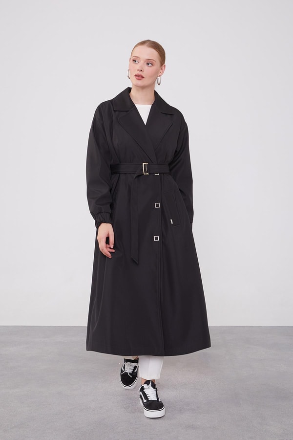 LevidorLevidor Siyah Kolu Lastik Detay Trençkot