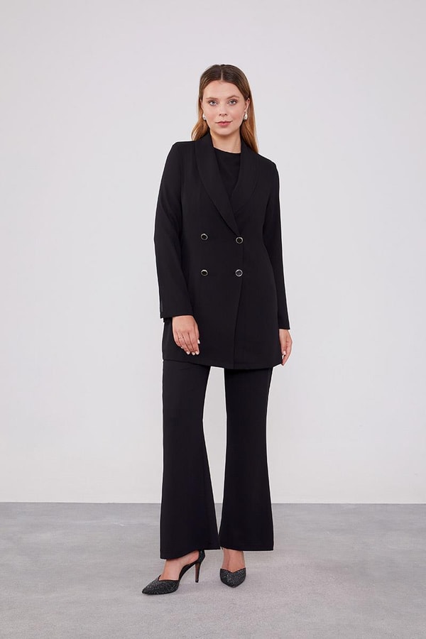 LevidorLevidor Siyah Kruvaze Kesim Blazer Ceket Takım