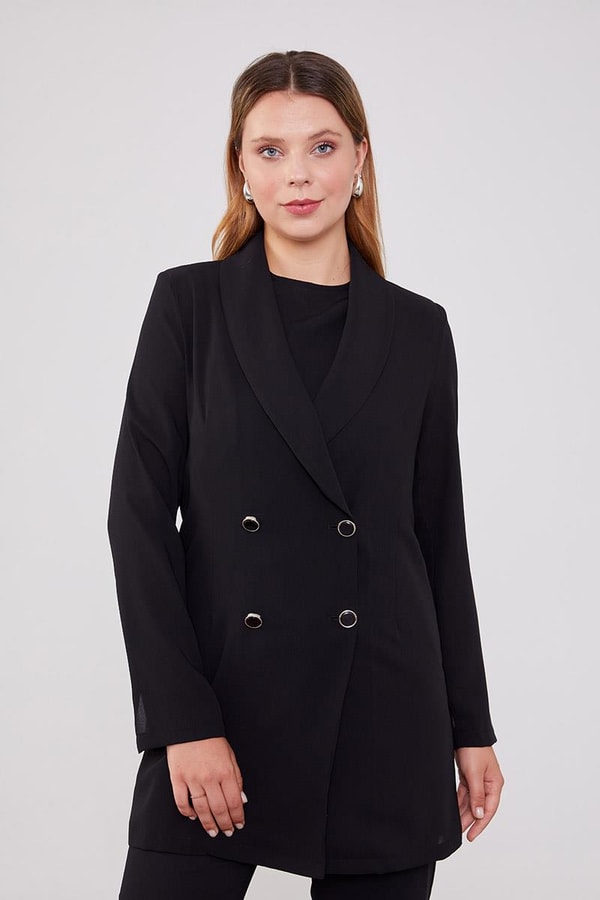 LevidorLevidor Siyah Kruvaze Kesim Blazer Ceket Takım