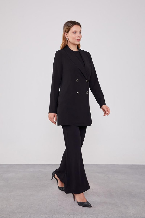 LevidorLevidor Siyah Kruvaze Kesim Blazer Ceket Takım