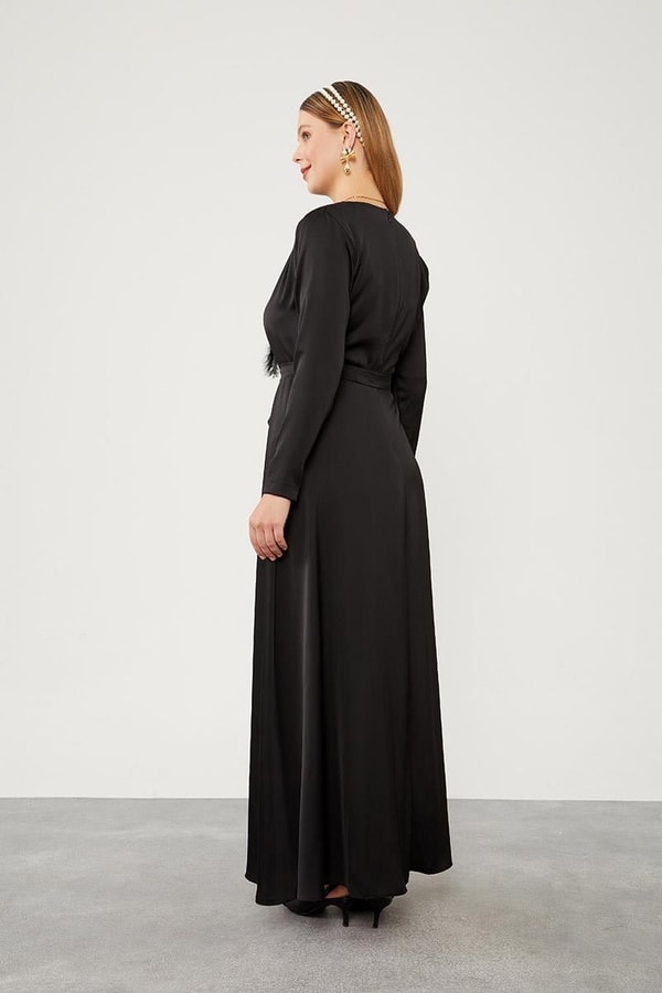 LevidorLevidor Siyah Kuşak Bağlamalı Saten Elbise