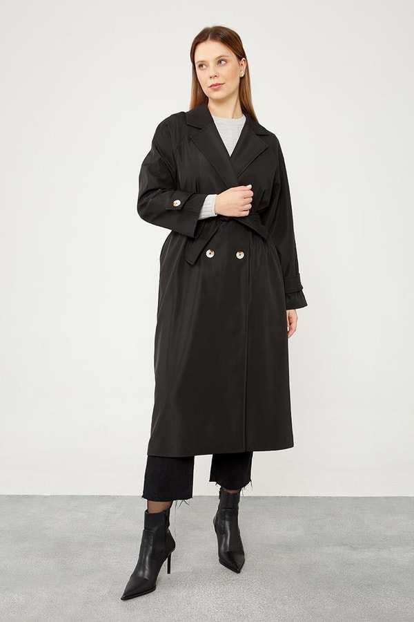 LevidorLevidor Siyah Midi Boy Kuşaklı Trençkot