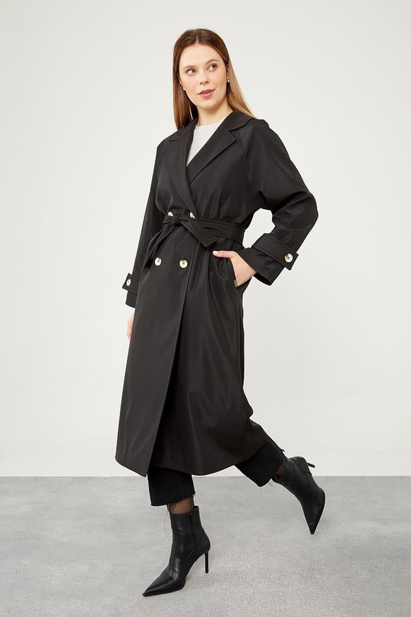 LevidorLevidor Siyah Midi Boy Kuşaklı Trençkot