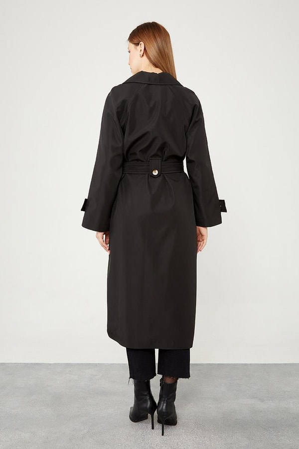 LevidorLevidor Siyah Midi Boy Kuşaklı Trençkot