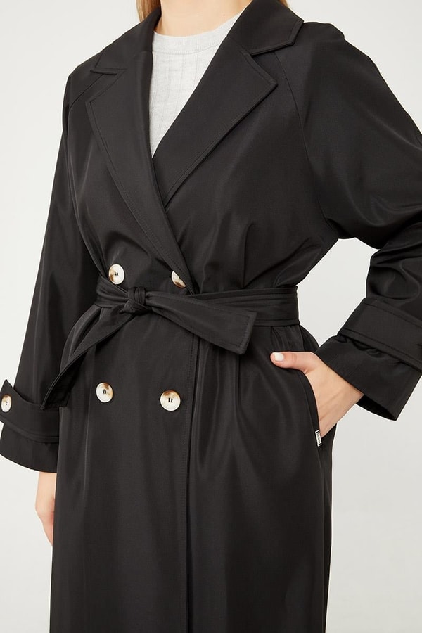 LevidorLevidor Siyah Midi Boy Kuşaklı Trençkot