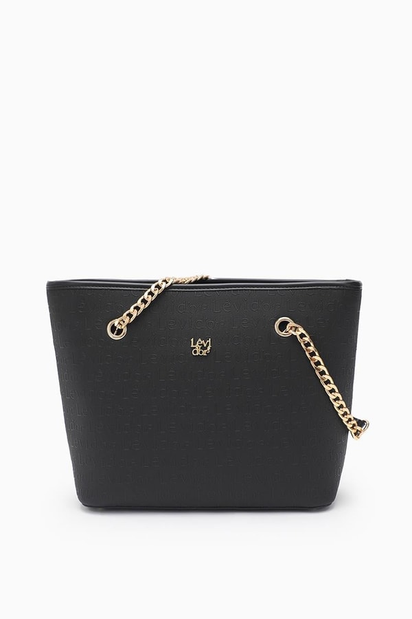 LevidorLevidor Siyah Monogram Baskılı Zincir Askılı Tote Çanta