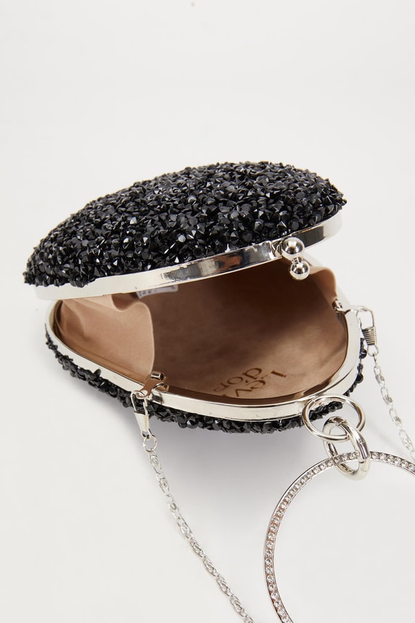 LevidorLevidor Siyah Oval Taşlı Abiye El Çantası