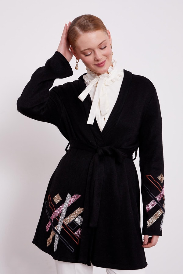 LevidorLevidor Siyah Payet İşlemeli Kaşmir Hırka