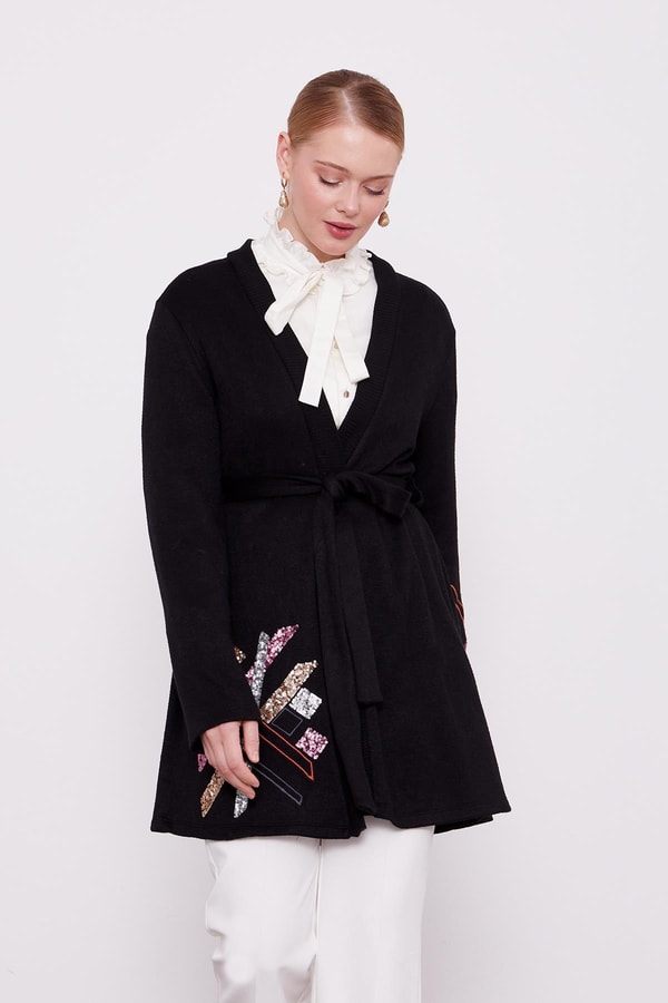 LevidorLevidor Siyah Payet İşlemeli Kaşmir Hırka