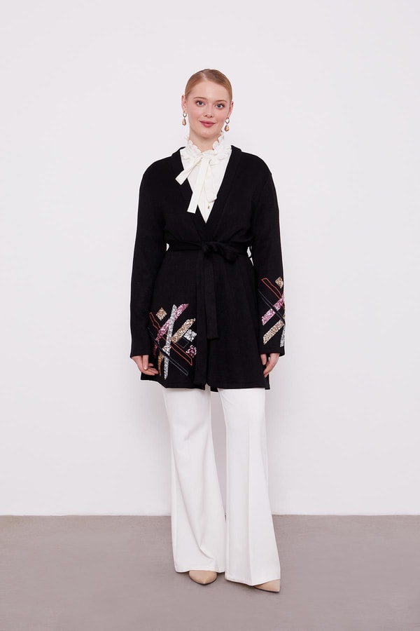 LevidorLevidor Siyah Payet İşlemeli Kaşmir Hırka