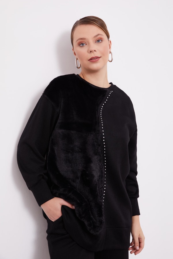 LevidorLevidor Siyah Peluş Detaylı Kaşmir İkili Takım