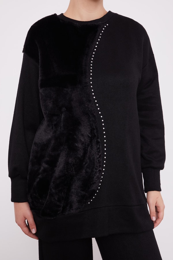 LevidorLevidor Siyah Peluş Detaylı Kaşmir İkili Takım