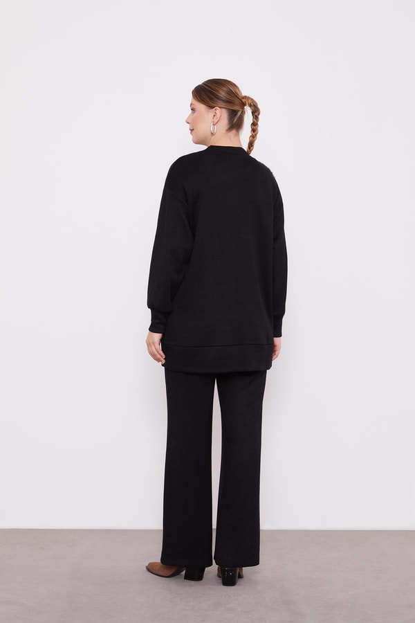 LevidorLevidor Siyah Peluş Detaylı Kaşmir İkili Takım