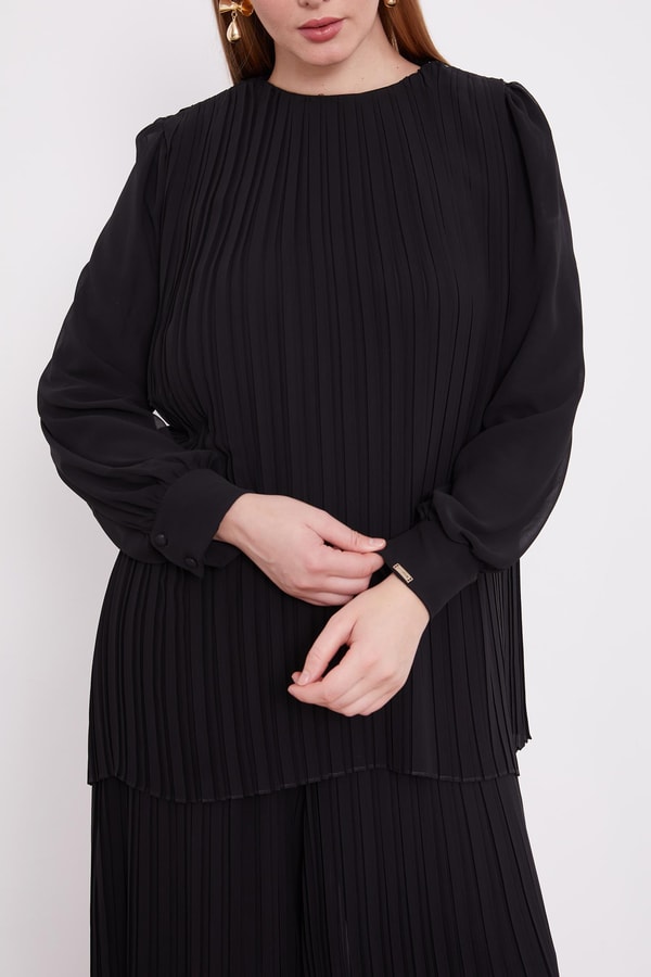 LevidorLevidor Siyah Piliseli Şifon İkili Takım