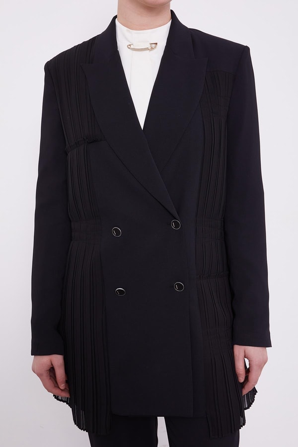 LevidorLevidor Siyah Plise Şifonlu Ceket Takım