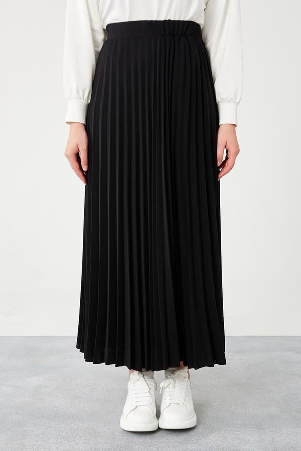 LevidorLevidor Siyah Pliseli Beli Lastikli Etek