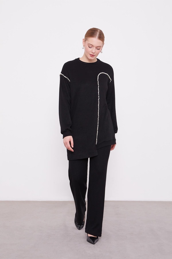 LevidorLevidor Siyah Şerit İncili Kaşmir İkili Takım