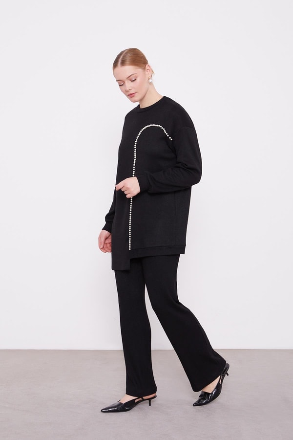 LevidorLevidor Siyah Şerit İncili Kaşmir İkili Takım