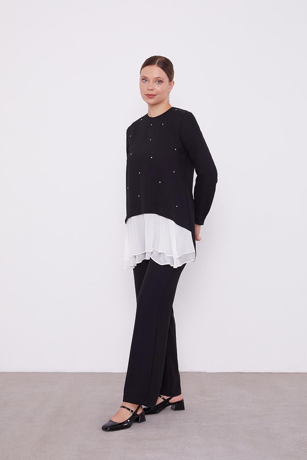 LevidorLevidor Siyah Şifon Detaylı Tunik Takım