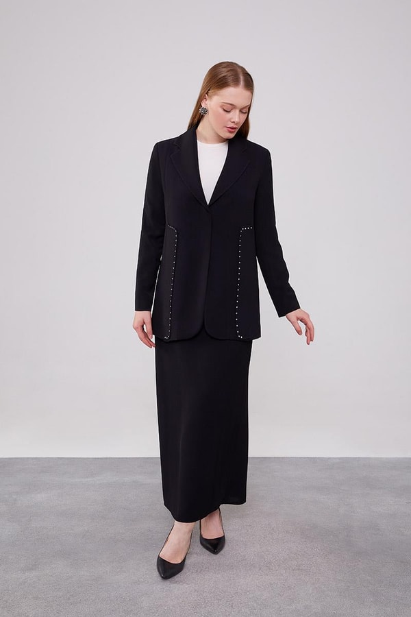 LevidorLevidor Siyah Taş Detaylı Ceket Takım