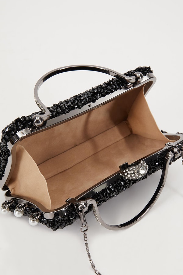 LevidorLevidor Siyah Taş İşleme Saplı Abiye El Çantası