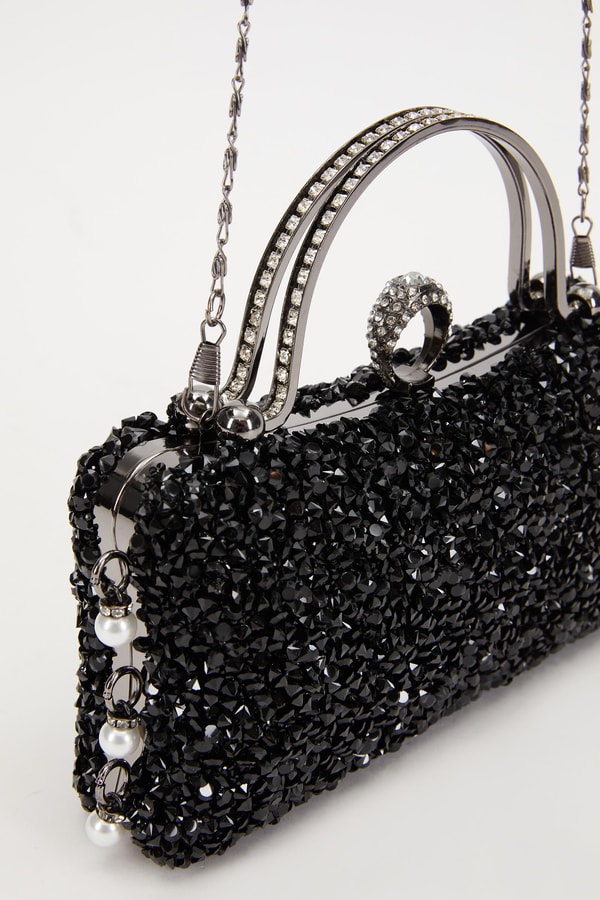 LevidorLevidor Siyah Taş İşleme Saplı Abiye El Çantası