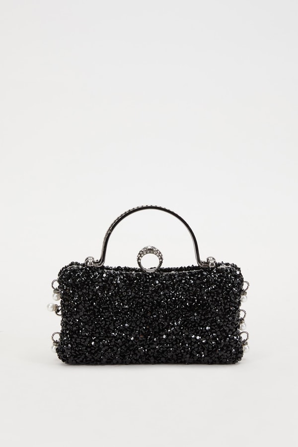 LevidorLevidor Siyah Taş İşleme Saplı Abiye El Çantası