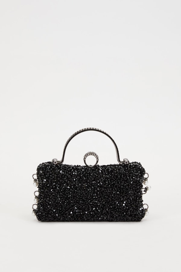 LevidorLevidor Siyah Taş İşleme Saplı Abiye El Çantası