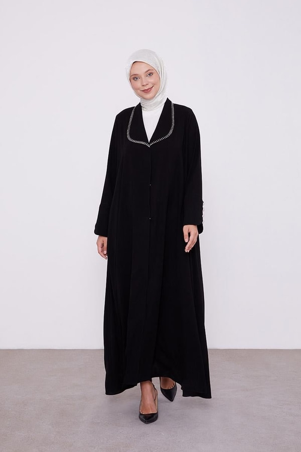 LevidorLevidor Siyah Yaka İşleme  Detaylı Ferace