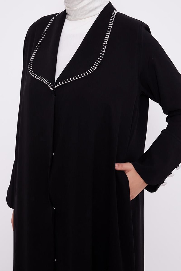 LevidorLevidor Siyah Yaka İşleme  Detaylı Ferace