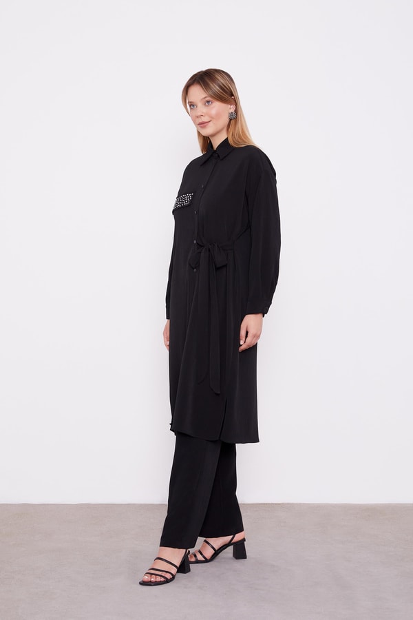 LevidorLevidor Siyah Yandan Bağlamalı Pliseli İkili Takım