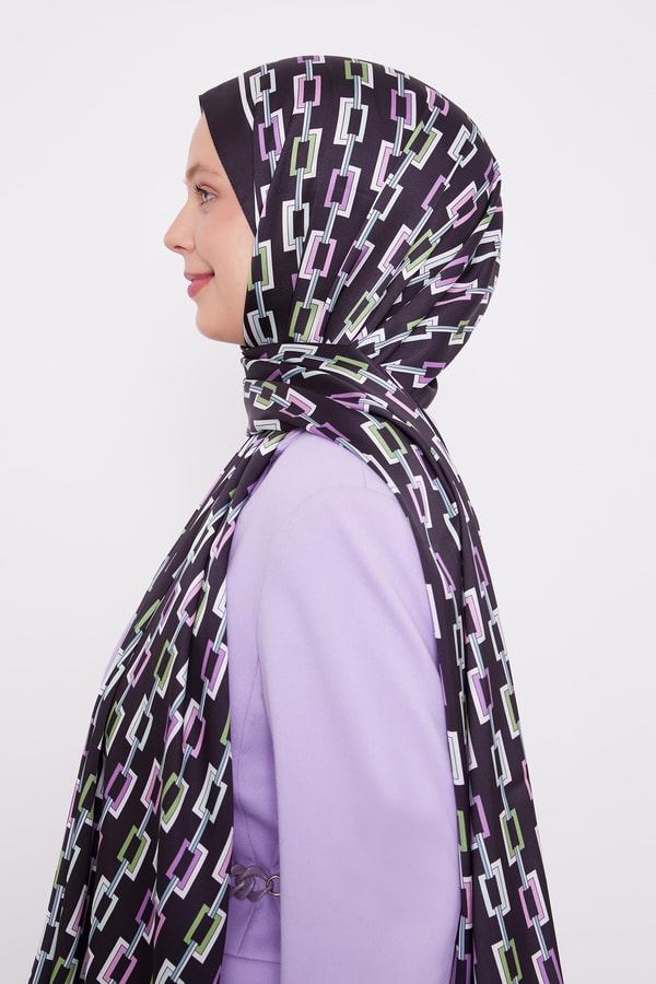 LevidorLevidor Siyah-Yeşil Kare Zincir Desen Angel Şal