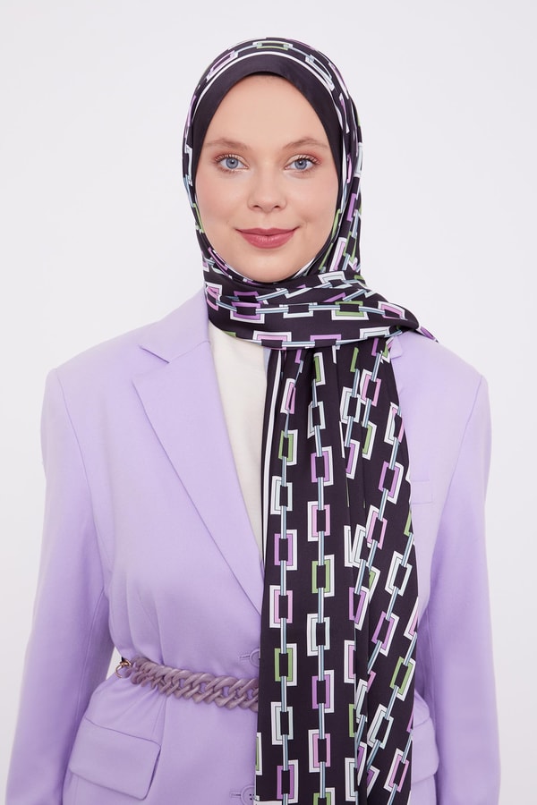 LevidorLevidor Siyah-Yeşil Kare Zincir Desen Angel Şal