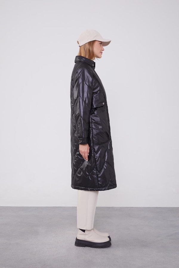 LevidorLevidor Siyah Yüksek Cep Kapitone Şişme Mont