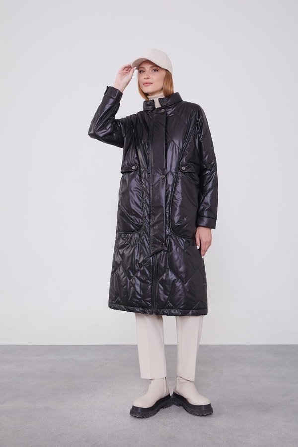 LevidorLevidor Siyah Yüksek Cep Kapitone Şişme Mont