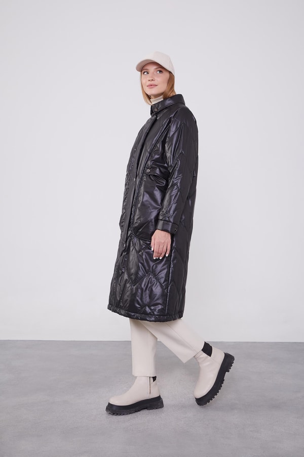 LevidorLevidor Siyah Yüksek Cep Kapitone Şişme Mont