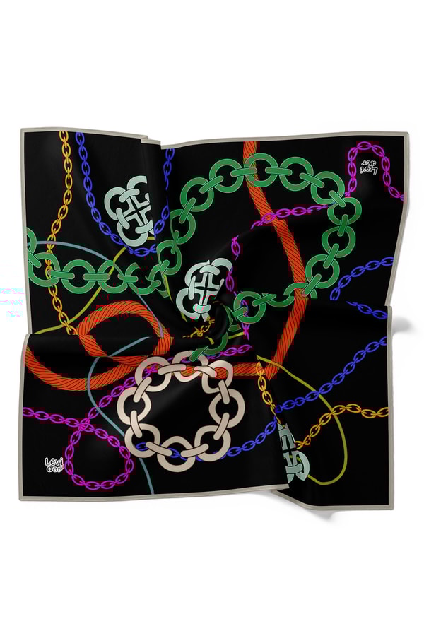 LevidorLevidor Siyah Zincir Desen Twill Ipek Eşarp