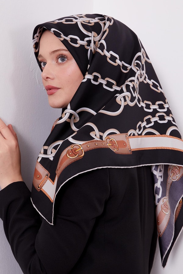 LevidorLevidor Siyah Zincir Desen Twill Ipek Esarp