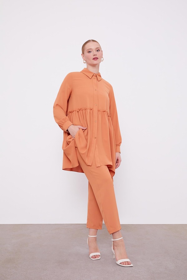 LevidorLevidor Somon Göğüs Altı Pileli Şifon İkili Takım