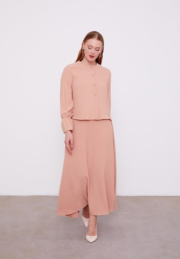 LevidorLevidor Somon Kısa Şifon Gömlekli Etek Takım