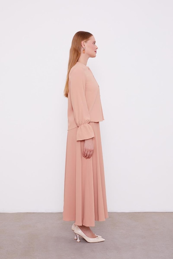 LevidorLevidor Somon Kısa Şifon Gömlekli Etek Takım